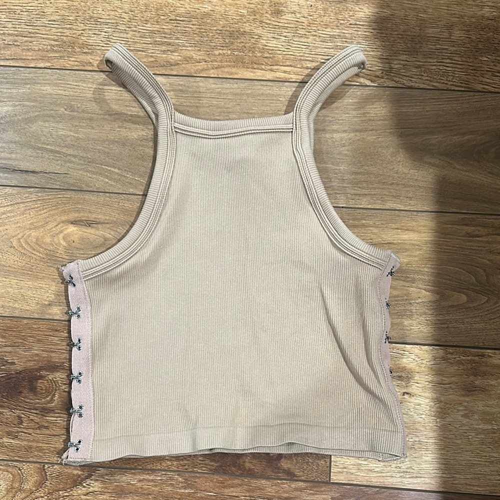 Forever 21 Cream Sleeveless Fitted Crop Tank Top